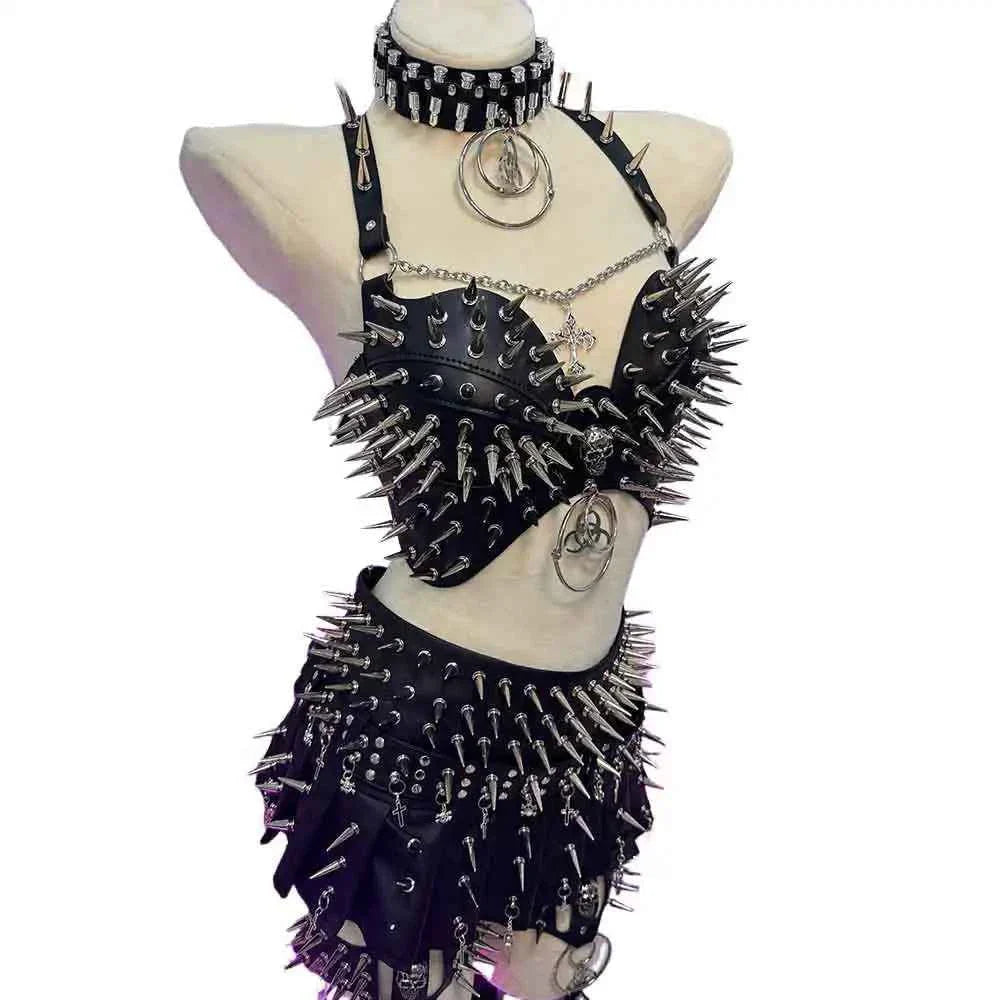 Y2K Gothic Skirt Set w Spikes