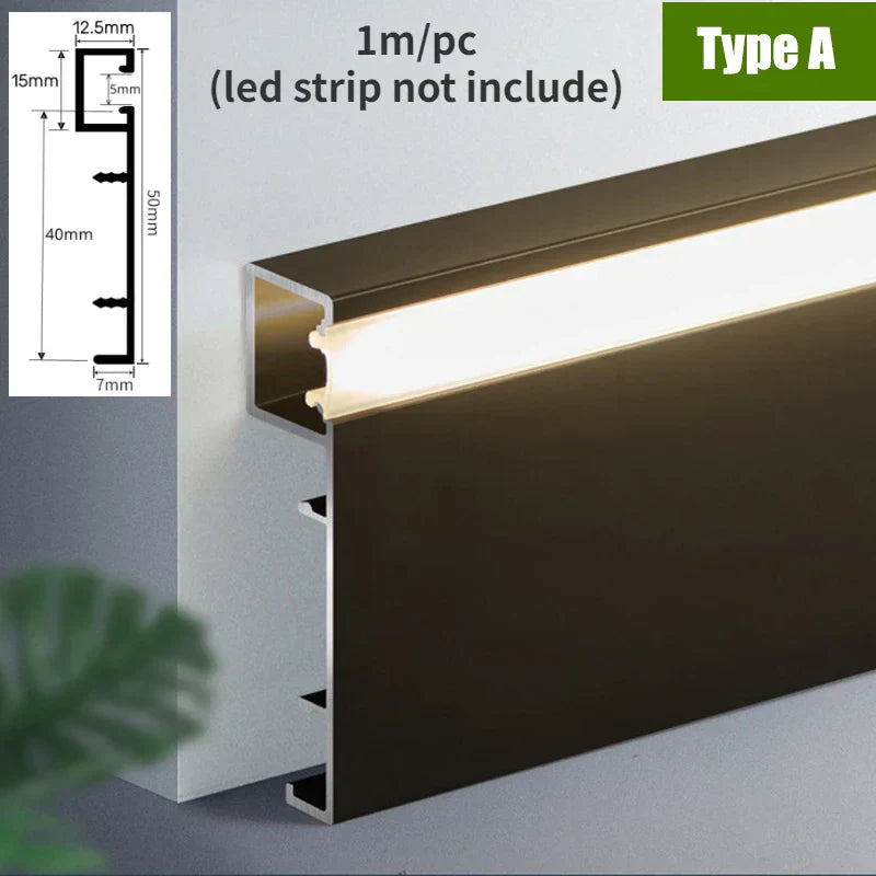 DecorBites™ Black Aluminium LED Profile for Recessed Skirting with Silicone Cover