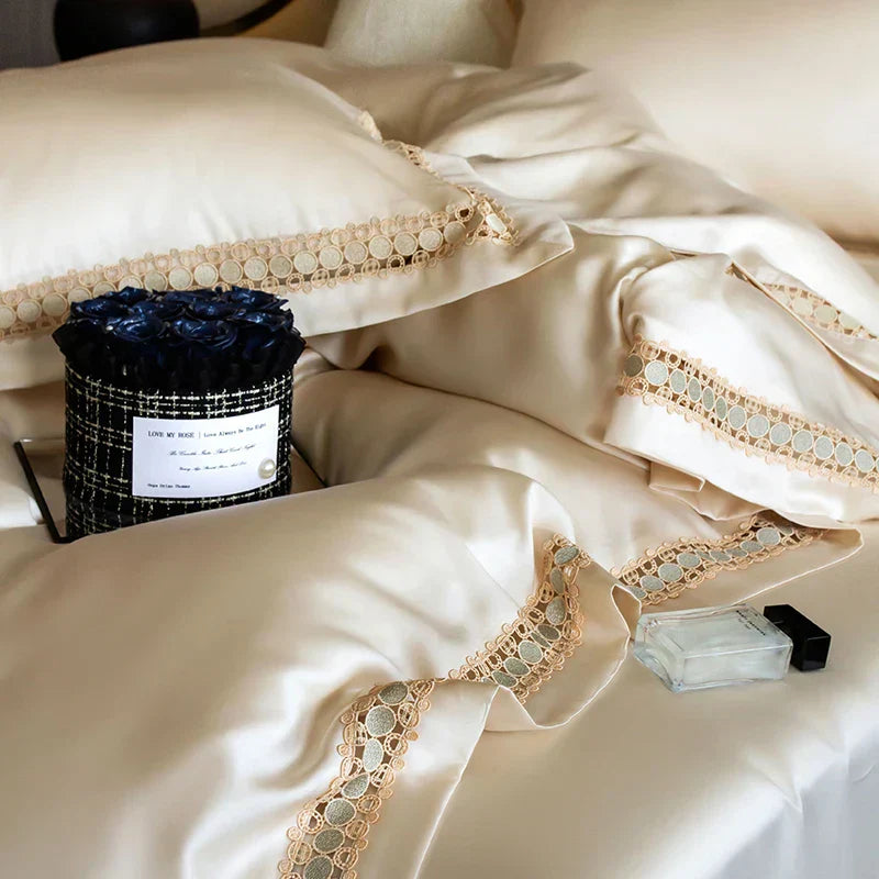 DecorBites™ Eucalyptus Fiber Duvet Cover Set: Soft, Silky, Cool, Hollow Edge, Summer Bedding