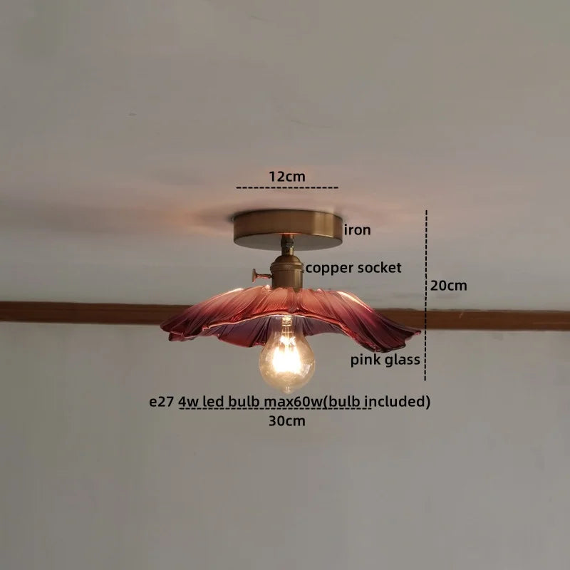 DecorBites™ Green Glass Copper Ceiling Light Fixture Balcony Kitchen Modern LED Lamp