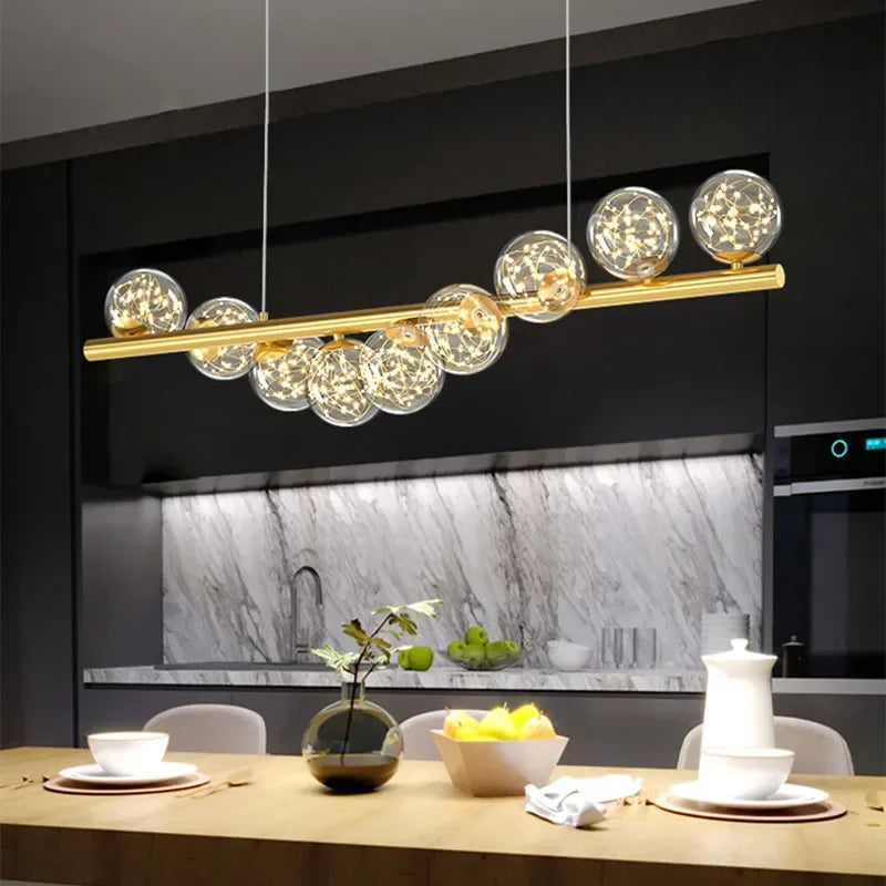 DecorBites™ Glass Ball G9 LED Long Chandelier for Dining Room Kitchen Office Lighting