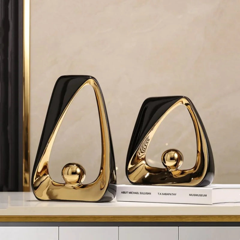 DecorBites™ Geometric Triangles Golden Ball Skeleton Sculpture: Abstract Home Decor Figurine