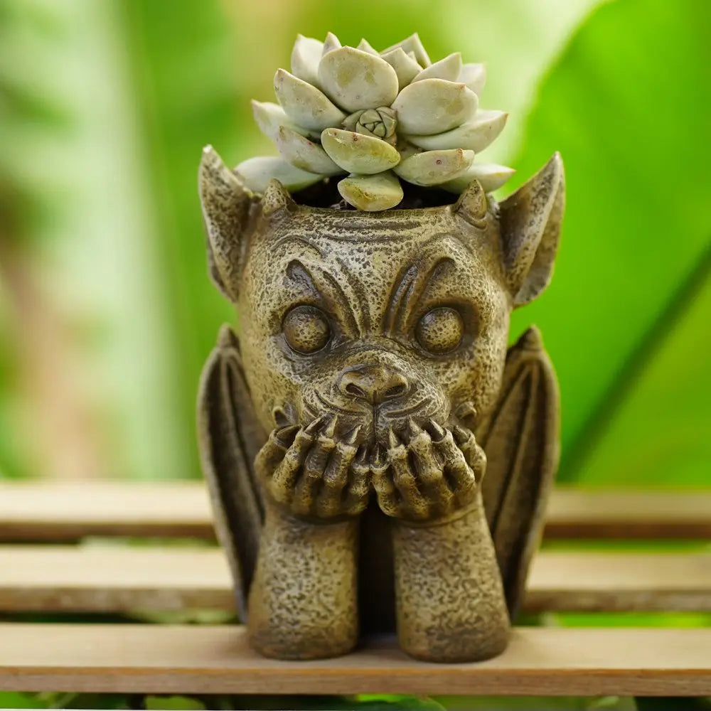DecorBites™ Gargoyle Resin Vase Sculpture: Unique Home & Garden Decor Accessory