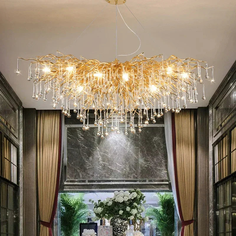 DecorBites™ Gold Crystal Ceiling Chandelier for Elegant Home Lighting
