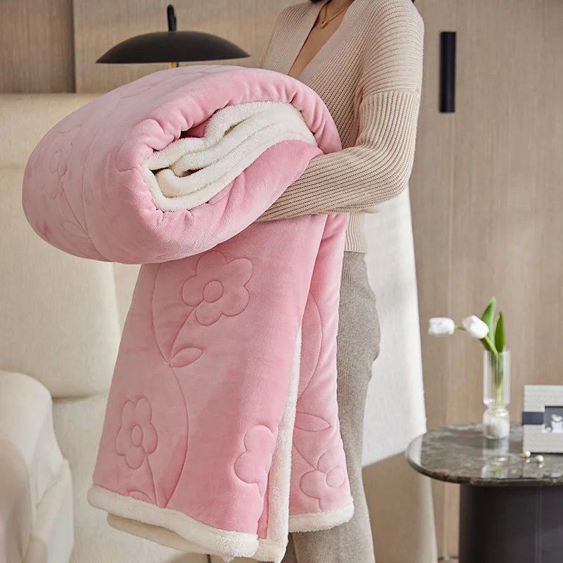 DecorBites™ Cozy Three-Layer Lamb Wool Sofa Blanket for Autumn & Winter Decor