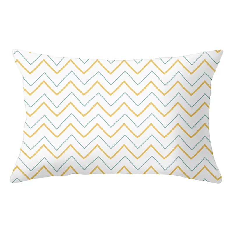 DecorBites™ Geometric Striped Curved Rectangle Pillowcase - Yellow Blue Sofa Throw Pillows