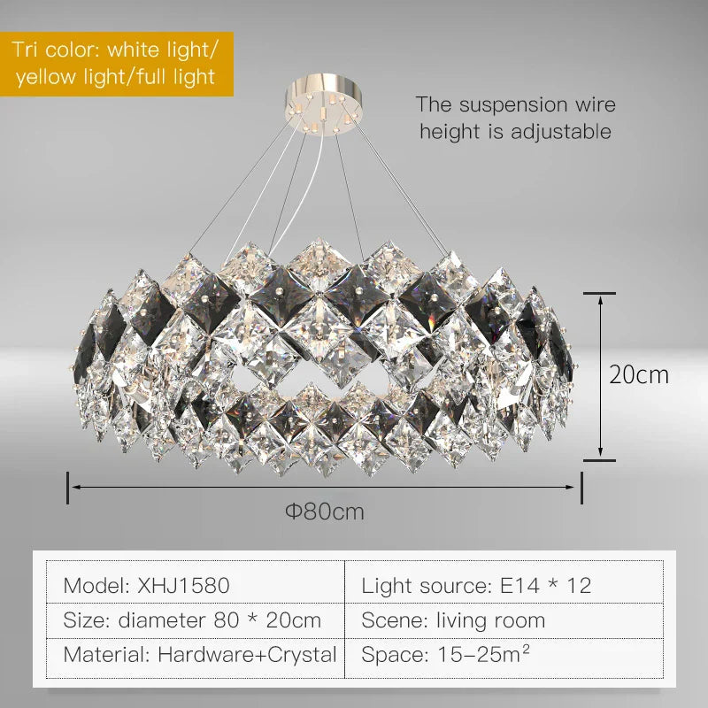 DecorBites™ Crystal Chandelier: Postmodern Luxury Pendant for Living Room, Bedroom, and Restaurant