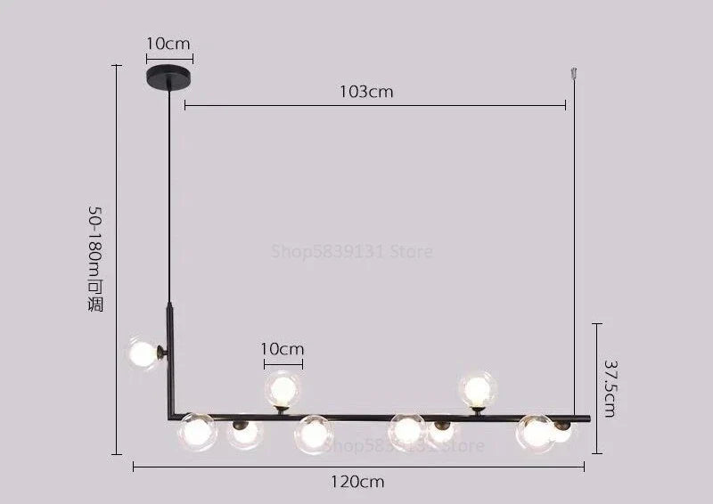 DecorBites™ Glass Ball LED Chandelier: Modern Long Pendant Lighting for Living Room and Shop