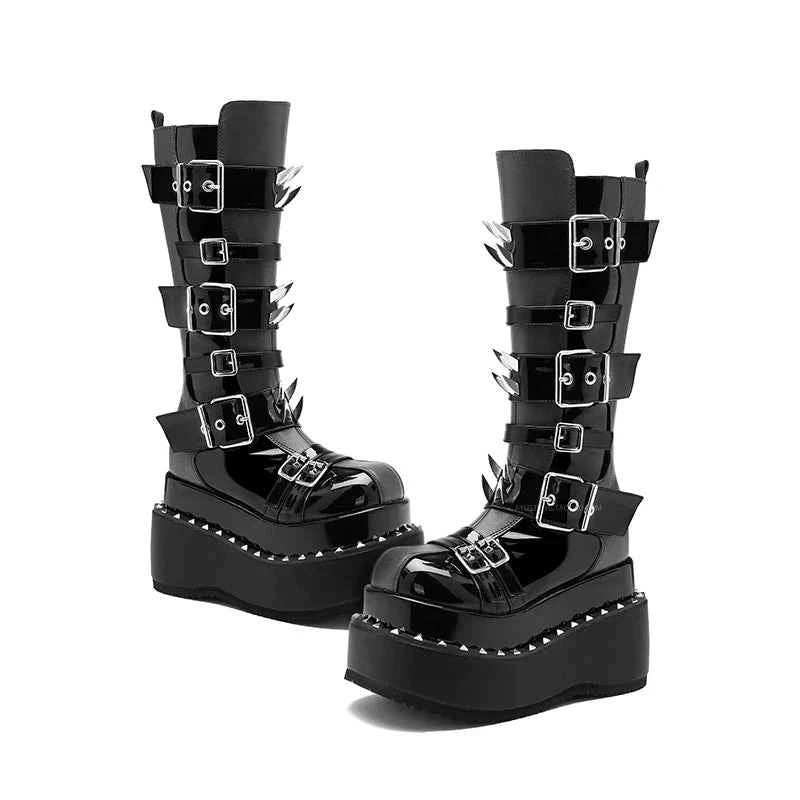 Spike Rivet Platform Motorcycle Boots Punk Style