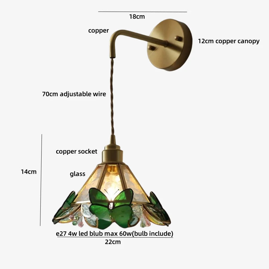 DecorBites™ LED Butterfly Glass Wall Lamp Sconce with Pull Chain Switch