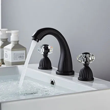 DecorBites™ Gold Crystal Handle Basin Faucet, 3 Hole Widespread Bathroom Sink Tap