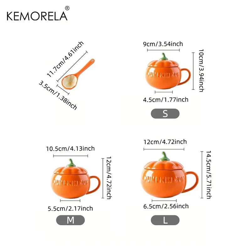 DecorBites™ Halloween Pumpkin Shaped Ceramic Cup with Spoon | Kawaii Soup Mug