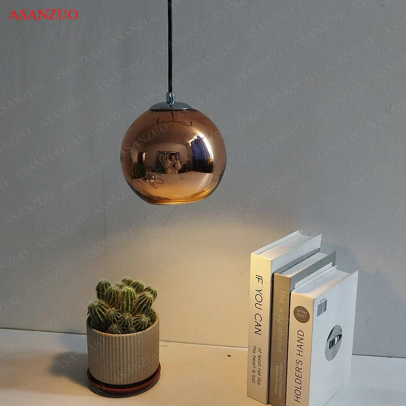 DecorBites™ Glass Pendant Lights 15cm/20cm Round Ball Hanging Lamp in Golden/Copper/Silver Plating