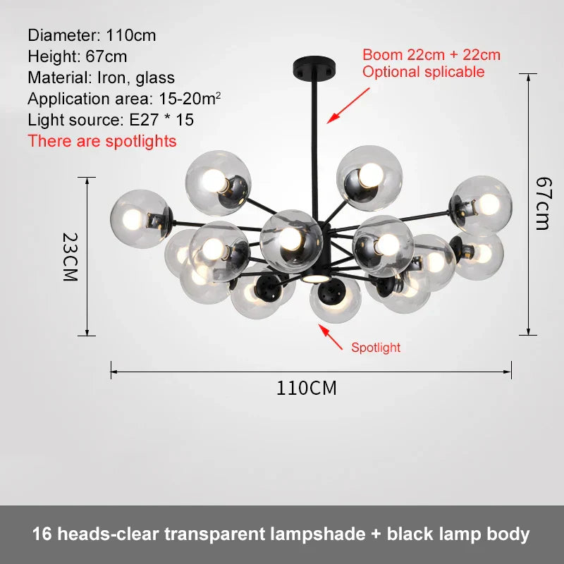DecorBites™ Glass Ball LED Chandelier for Bedroom and Dining Room