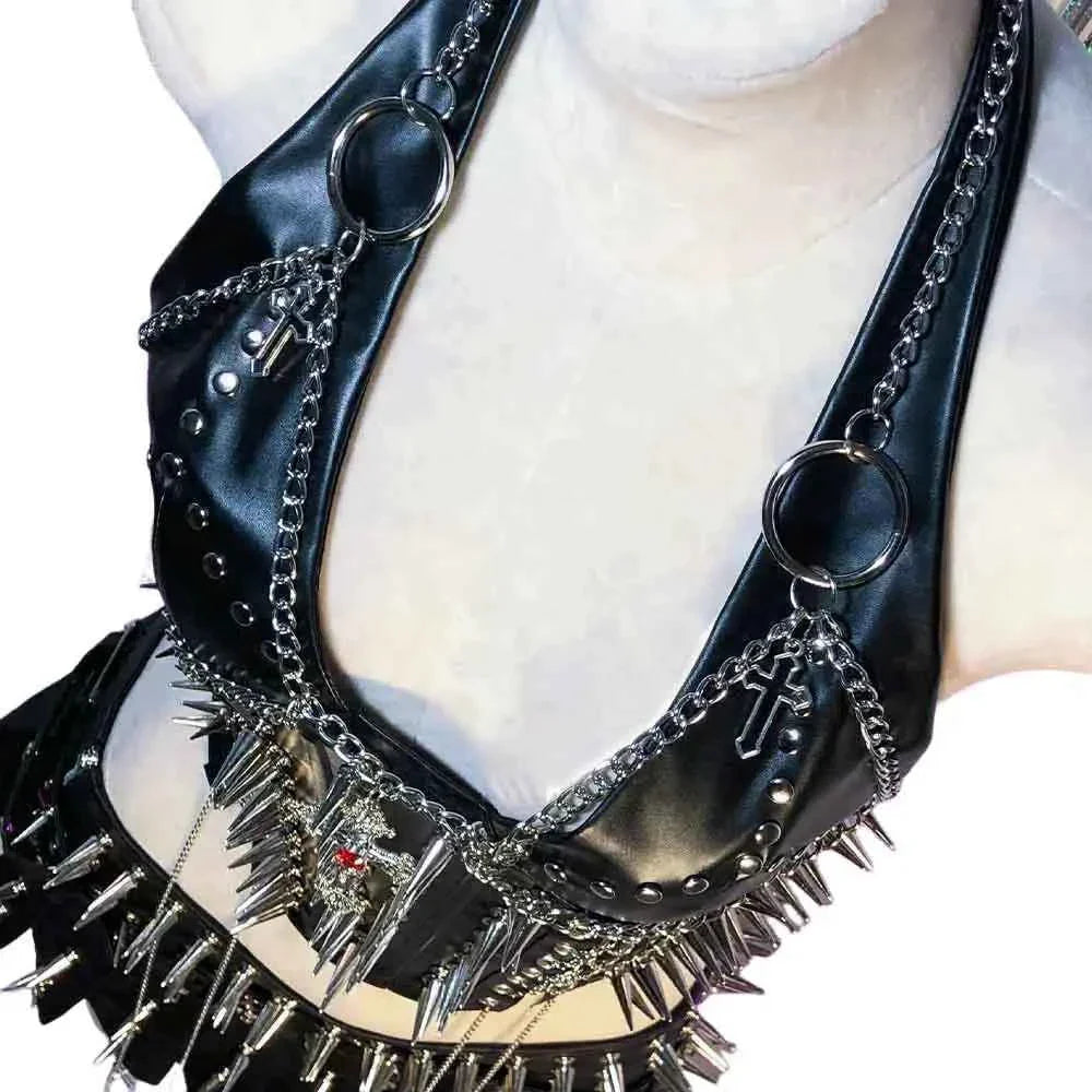 Grunge Emo Clothing ALT Punk Rock Clothes with Spikes Y2K Cyber Sexy Gothic Tank Goth T-shirt