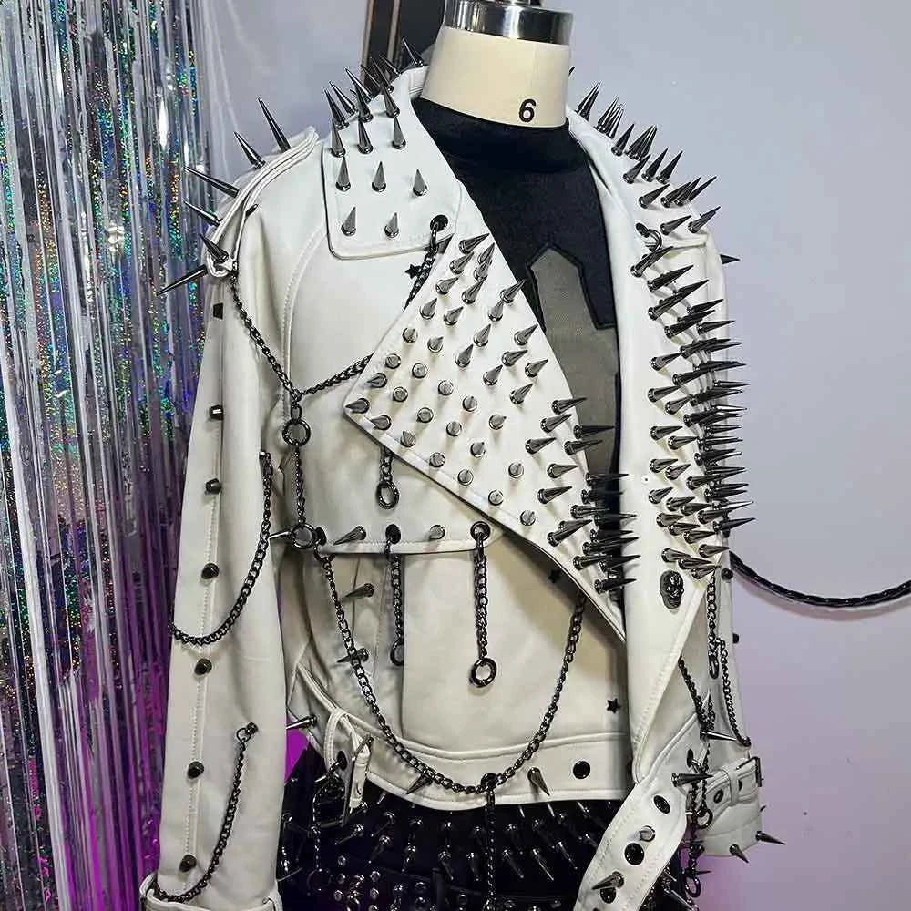 Y2K Vegan Leather Skull Coat Studded Rivet Gothic Grunge