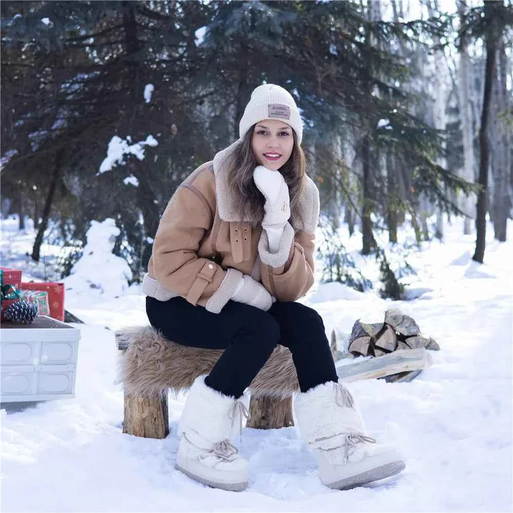 Faux Fox Fur Snow Boots Furry Warm Cotton Boots Female Outdoor Ski Boots