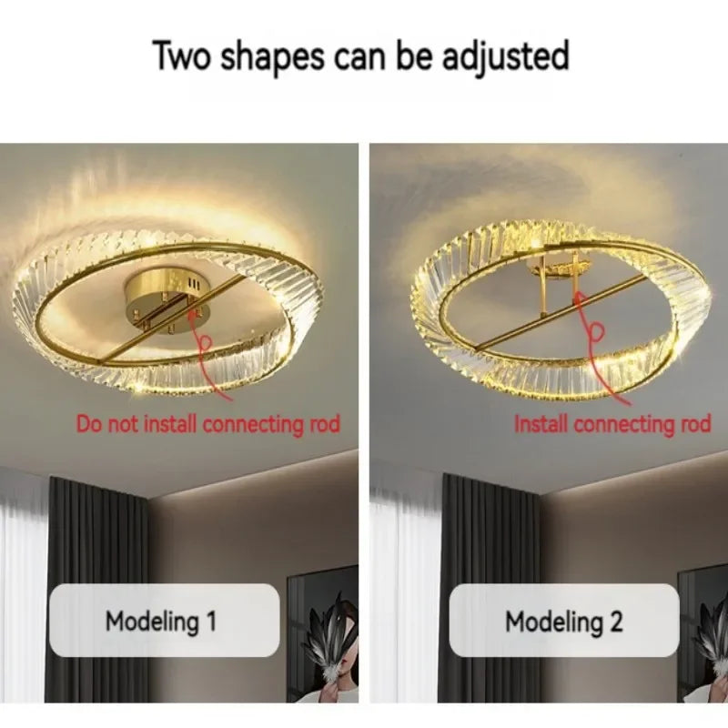 DecorBites™ Gold Ring Crystal LED Ceiling Chandelier for Bedroom Living Room Hallway