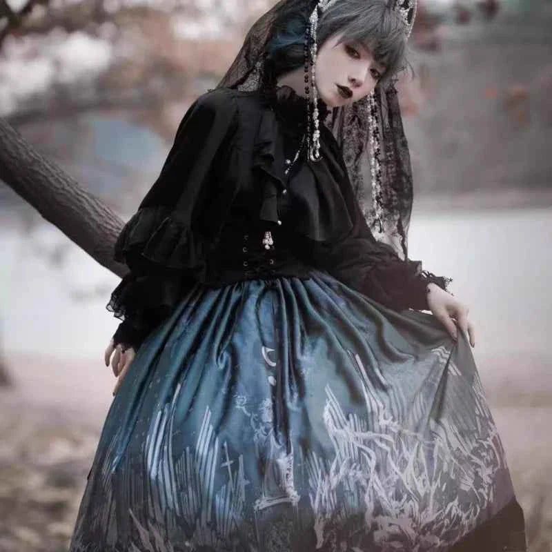 Japanese Lolita Blouse Women Vintage Lantern Sleeve