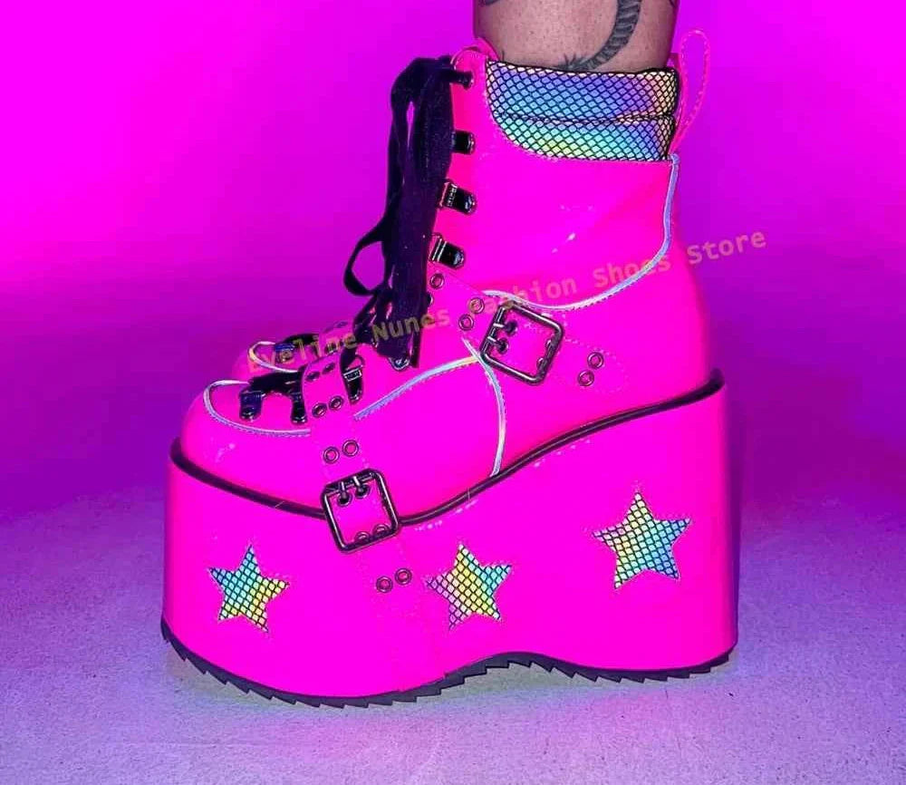 Green Spaced Out Platform Boots Round Patchwork Women Cyberpunk