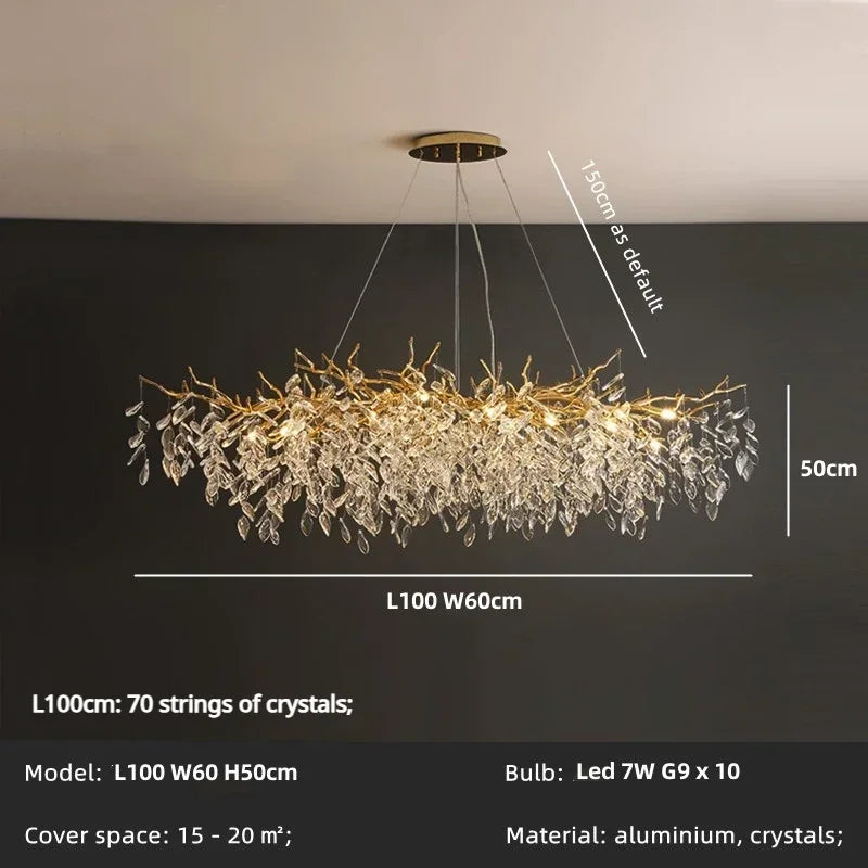 DecorBites™ Crystal LED Pendant Lights Gold Dining Room Branch Chandelier