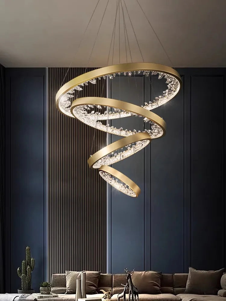 DecorBites™ Crystal Led Chandelier: Modern Luxury K9 Ring Dimmable Circle Hanging Lamp - Bedroom Living Dining Room Lighting