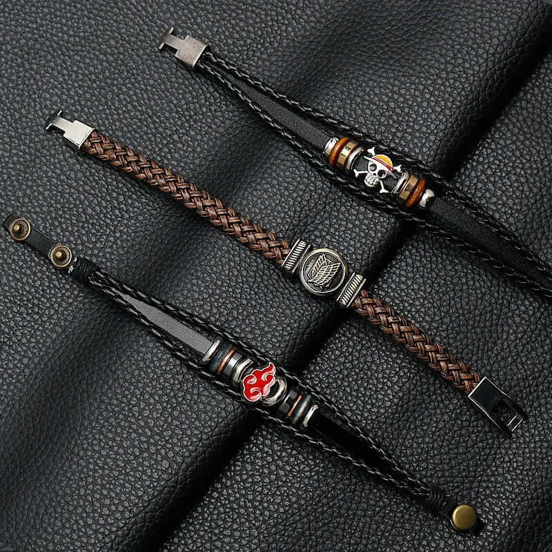 Anime Woven Cowhide Bracelet – Multilayer Buckle Gift