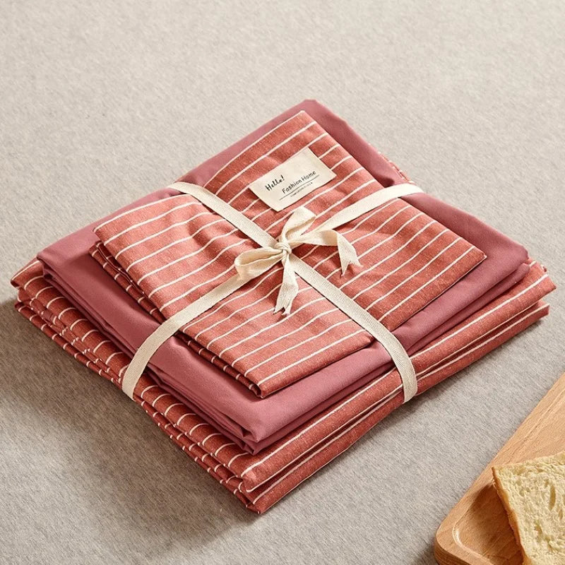 DecorBites™ Japanese Grid Printed Cotton Bedding Set in Queen/King for Cozy Sleep