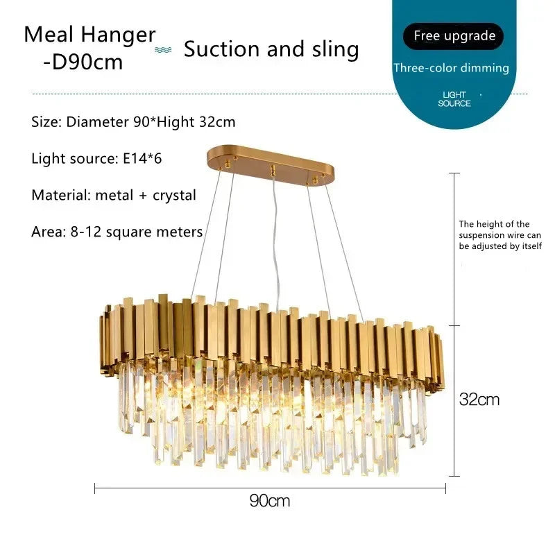 DecorBites™ Crystal LED Chandelier: Postmodern Golden Art Deco Luxury for Dinning Room