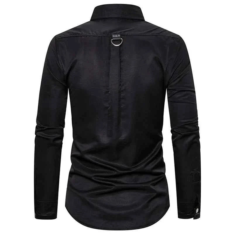 Men's Gothic Style Tee Regular Fit Rivet Lapel Long Sleeve