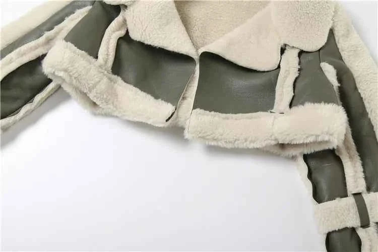 Furry Patchwork Women's Crop Jacket Warm Outwear Basic