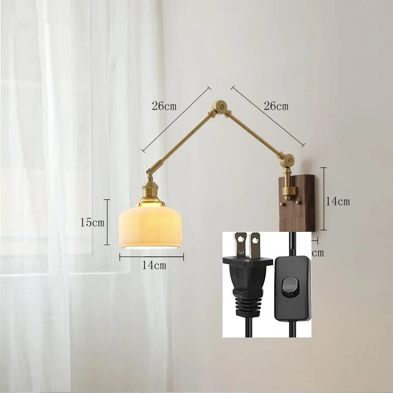 DecorBites™ Copper Wall Lamp with Pull Chain Switch, Nordic Design, LED Bulb, Ceramic Lampshade