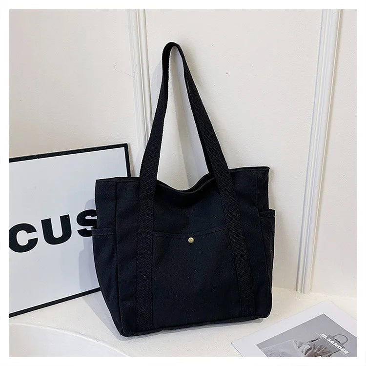 Large Capacity Canvas Tote Bag for Work, College and Shopping, Multi-Pocket Shoulder Book Bag