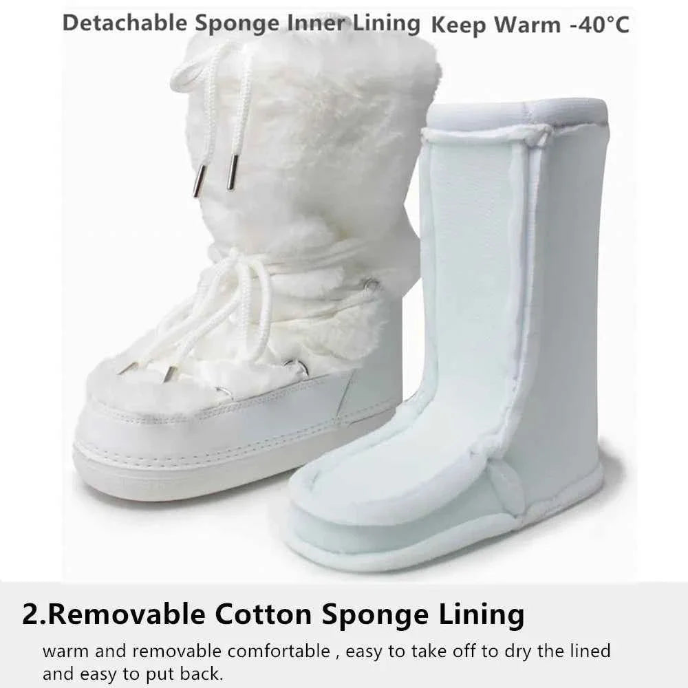 Faux Fox Fur Snow Boots Furry Warm Cotton Boots Female Outdoor Ski Boots