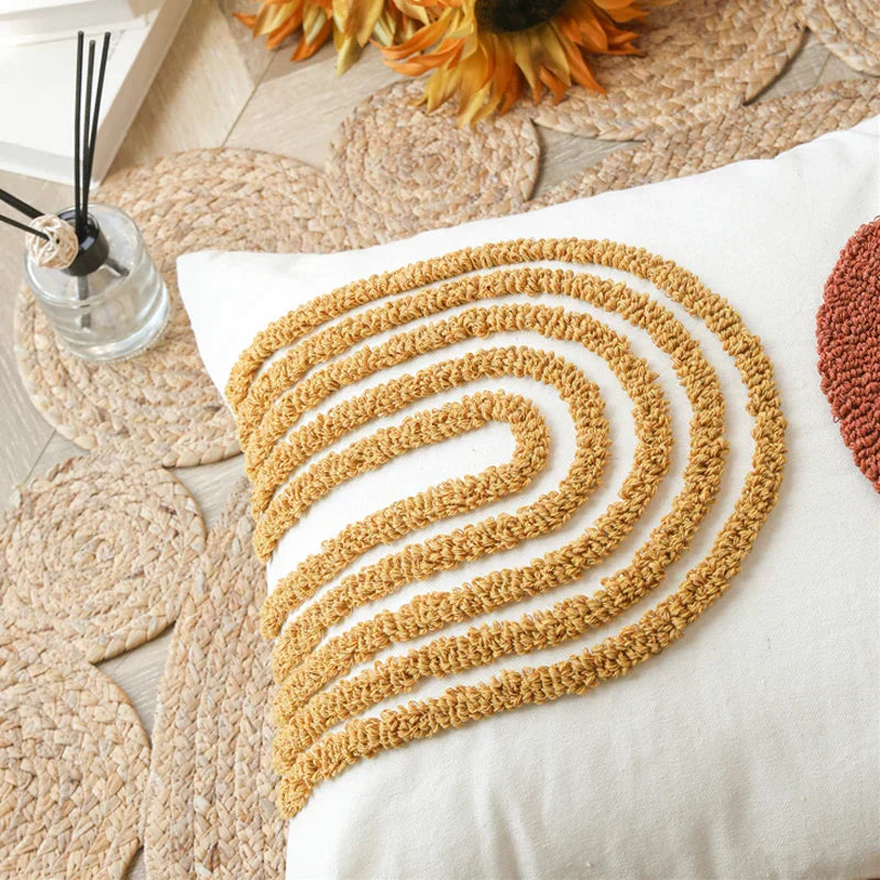 DecorBites™ Gematric Tufted Burnt Orange Half Circle Cushion Cover for Living Room