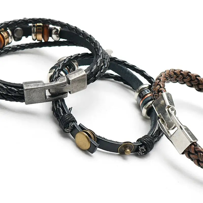 Anime Woven Cowhide Bracelet – Multilayer Buckle Gift