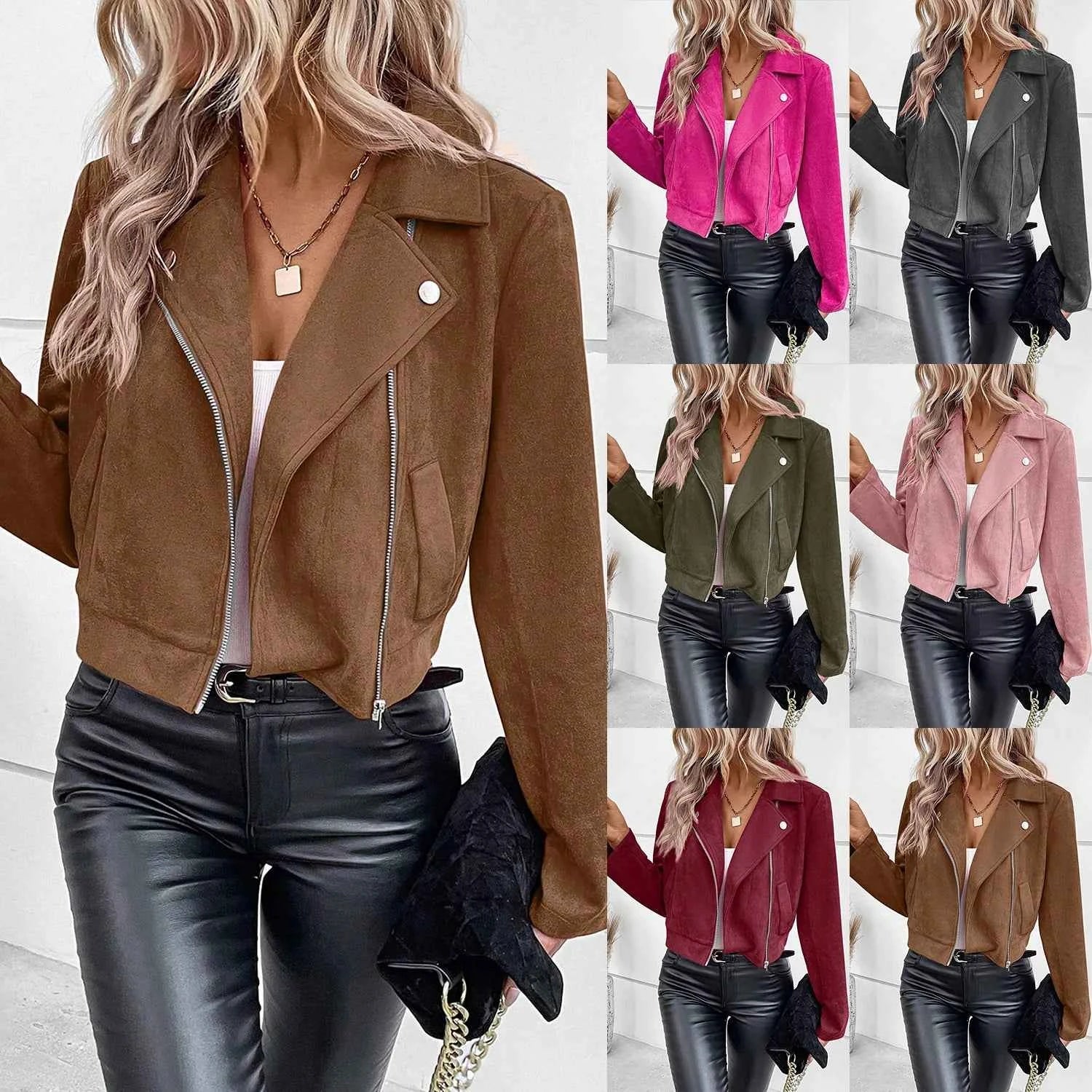 Faux Suede Women's Bomber Jacket Zipper