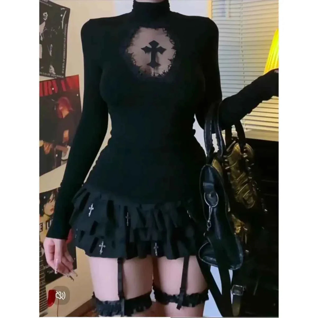 Hollow Out T-shirt Gothic Punk Alt Style