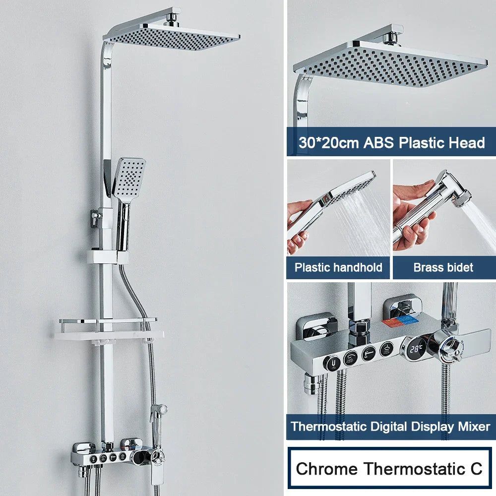 DecorBites™ Black 4-Way Digital Shower System with Rainfall Head and Bidet