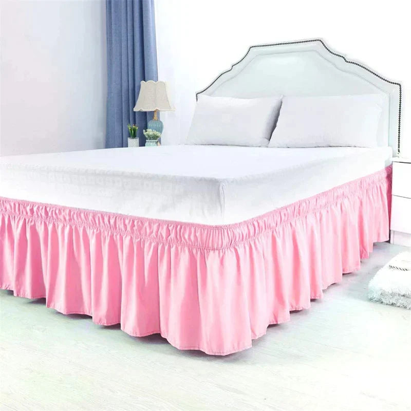 DecorBites™ Elastic Bed Skirt - Soft Wrap Around Ruffles - Fade Resistant Solid Color