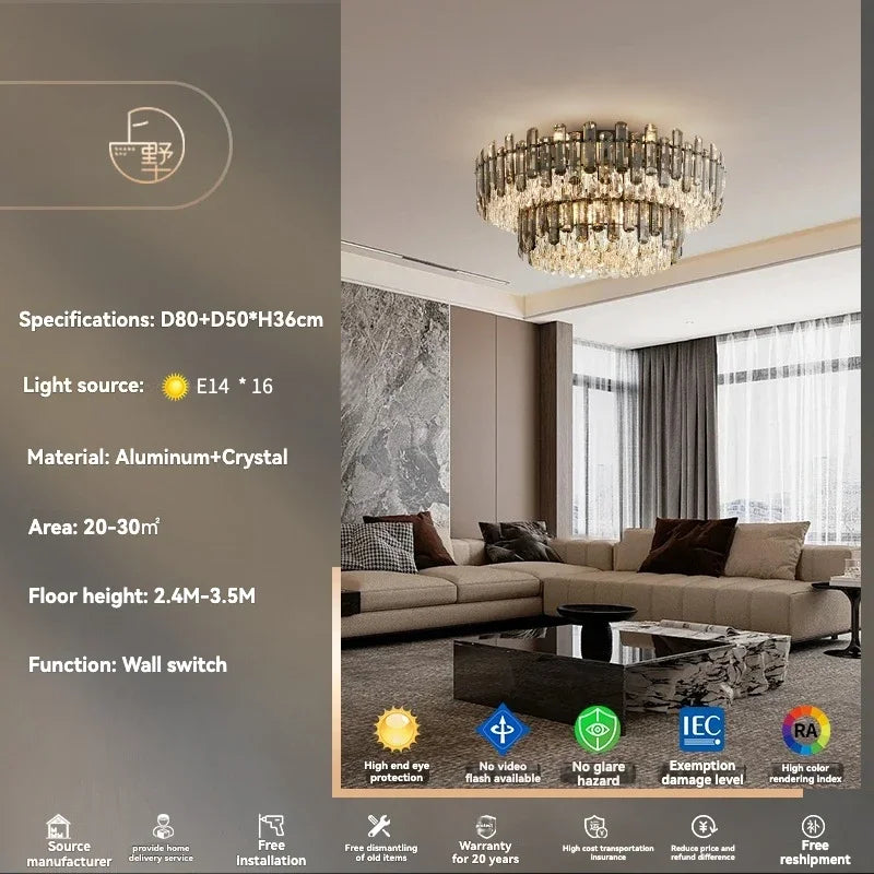 DecorBites™ Gold Crystal Ceiling Chandelier: Luxury Modern LED Pendant for Home Décor