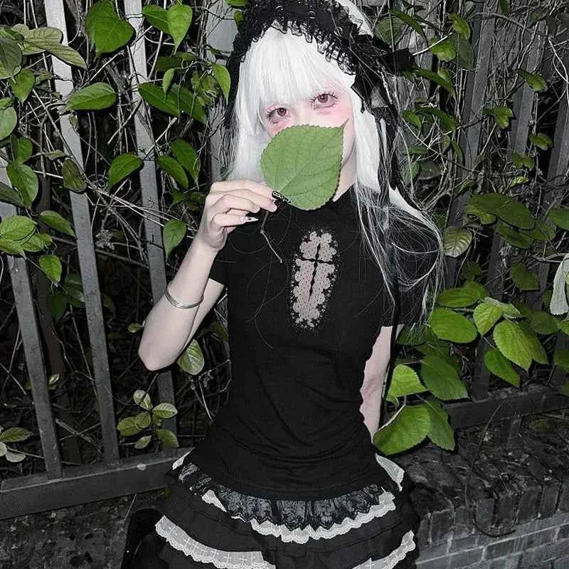 Hollow Out T-shirt Gothic Punk Alt Style