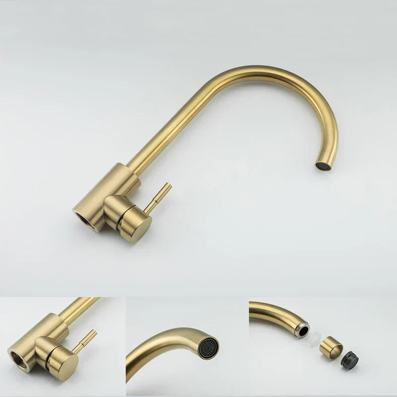 DecorBites™ Gold Stainless Steel Kitchen Faucet: Deck Mounted Hot Cold Water Mixer Taps