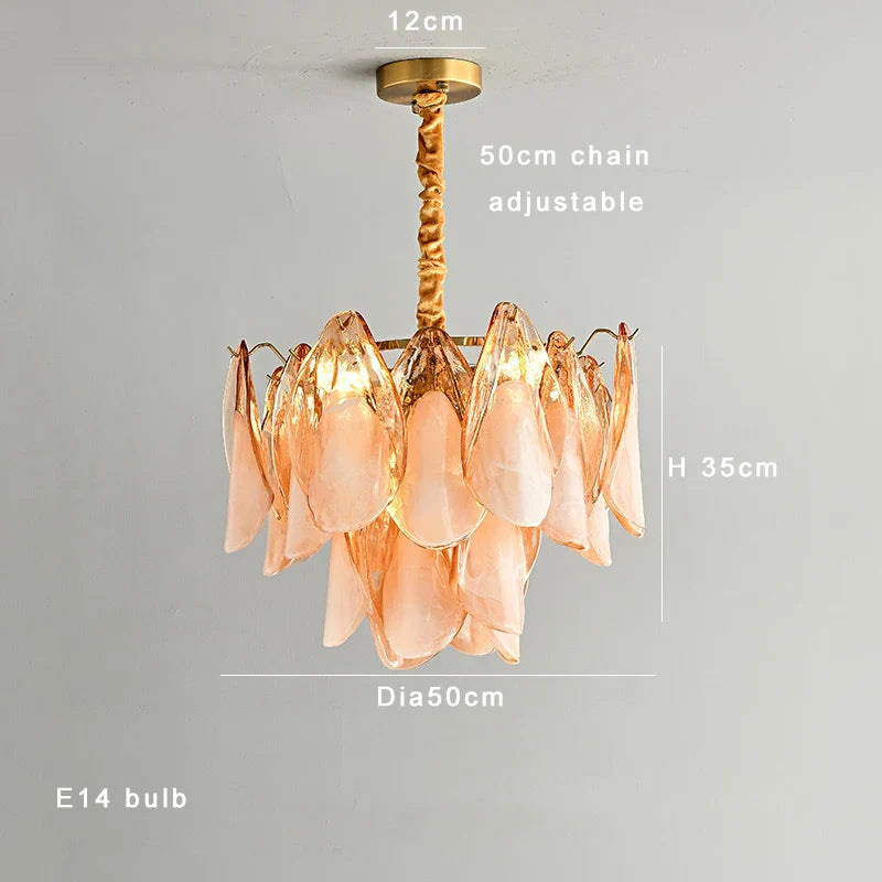 DecorBites™ Gold Chrome Dimmable Amber Glass Petal Chandelier – French Design Luxury Hanglamp