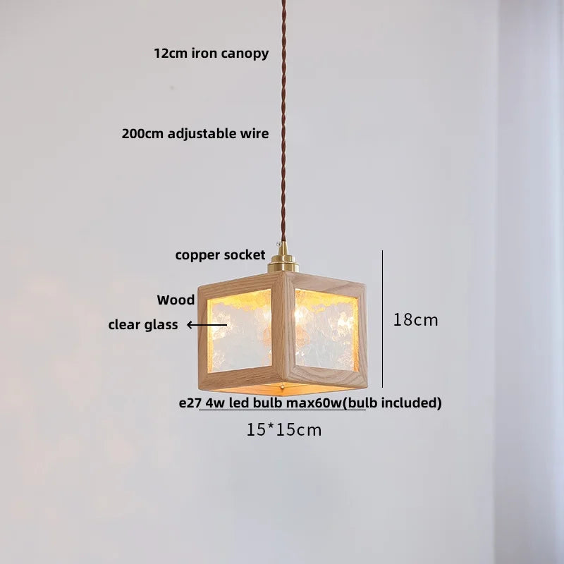 DecorBites™ Glass LED Pendant Lamp with Walnut Wood Brass Accent