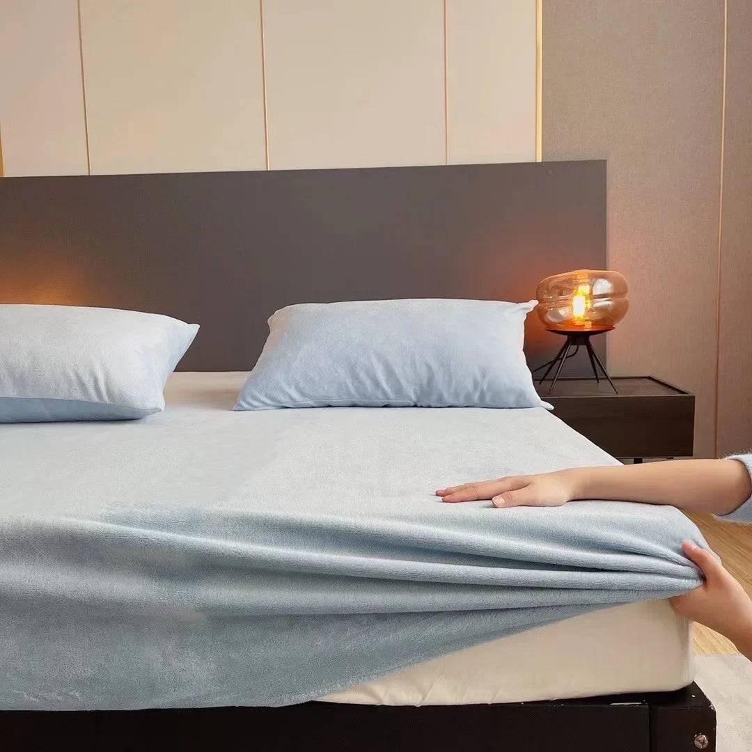 DecorBites™ Cozy Flannel Queen Bed Sheet | Soft Fitted Coral Fleece Mattress Cover | Plush Winter Bedsheet