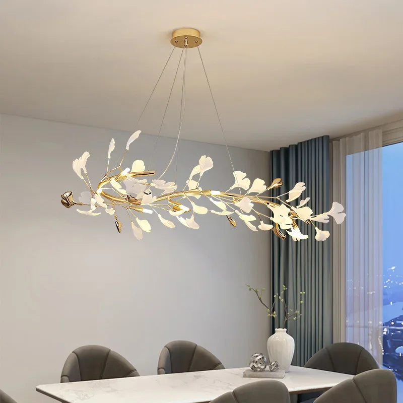 DecorBites™ Ginkgo Branch Ceramic Chandelier for Luxe Dining & Study Room