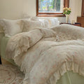 DecorBites™ Elegant Floral Lace Ruffles Bedding Set with Double Yarn - Soft Cotton Blend