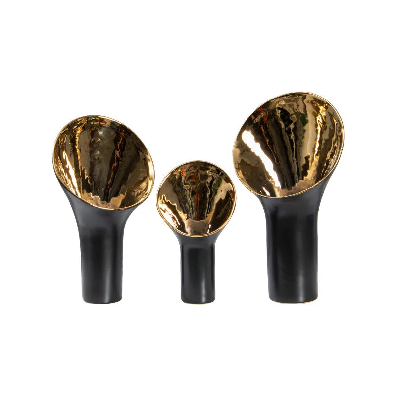 DecorBites™ Golden Trumpet Ceramic Flower Vase Home Decoration Accessories
