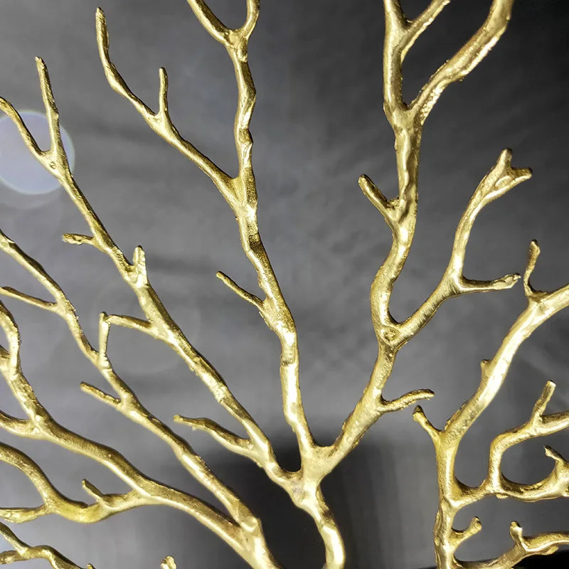 DecorBites™ Coral Tree Sculpture: Gold Metal Decorative Figurine on Marble Base